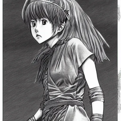 Prompt: young girl by kentarou miura, detailed, manga, illustration