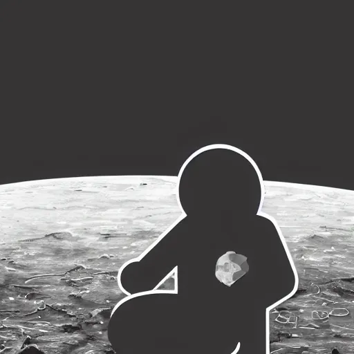 Prompt: a lonely astronaut sitting on vacant planet in the style of flooko, acrylic art, ambient lighting, neon, vector art, detailed, bleak, gloomy, dismal, sad, pale, tired, somber, art, moonlight,