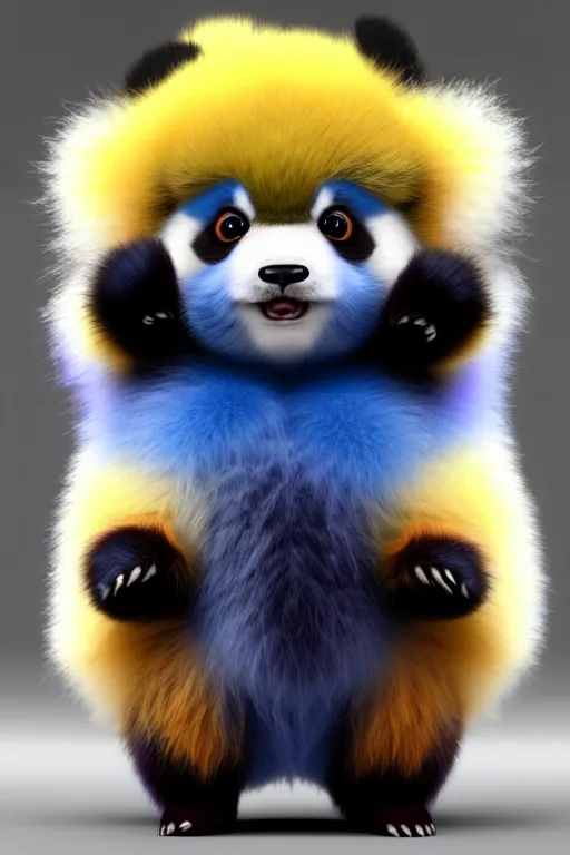 Image similar to high quality 3 d render hyperrealist very cute multicolor stripped fluffy! panda phoenix hybrid with wings!!!, highly detailed, vray smooth, in the style of detective pikachu, hannah yata charlie immer, dramatic blue light, low angle, uhd 8 k, sharp focus