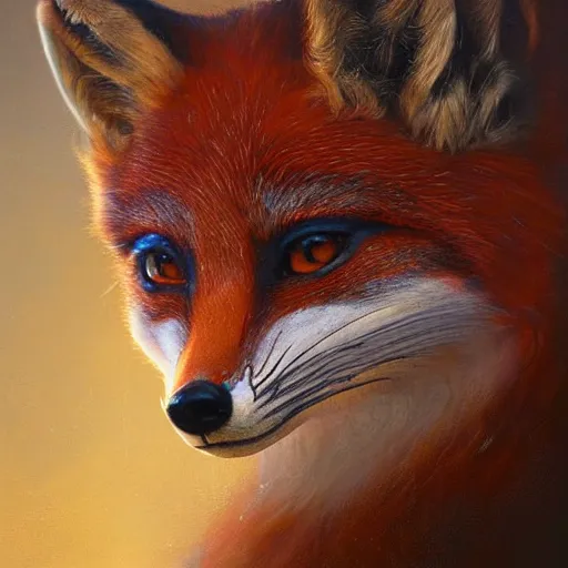 Image similar to a ultradetailed beautiful painting of a close view of an intricate wooden mask of a fox with wonderful colors, concept art, high resolution 4 k, by tom bagshaw, greg rutkowski, charli bowater and artgeem