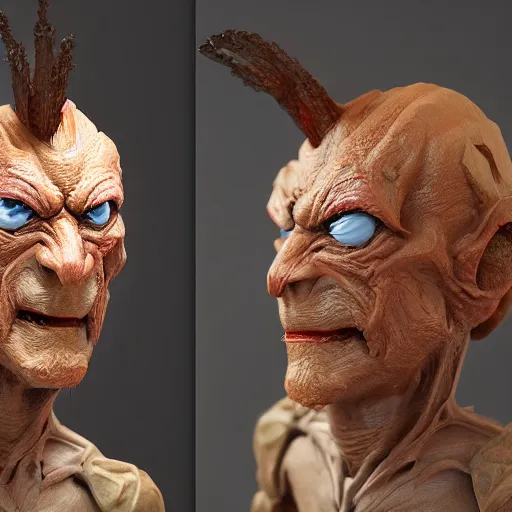 Image similar to portrait photo of super sculpey creature created by jordu schell, 4 k