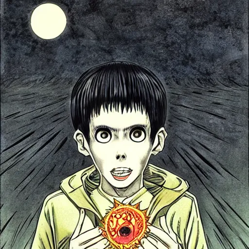 Prompt: Eldritch Horror eating the Sun, dark, horror, art by Junji Ito