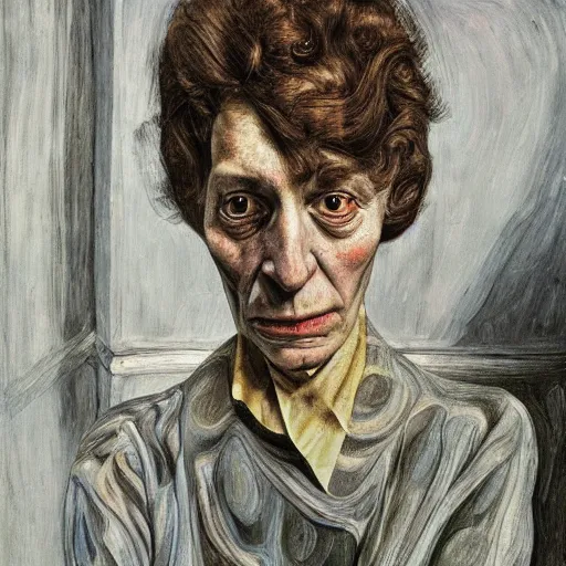 Image similar to high quality high detail painting by lucian freud, hd, portrait of a female warlock, fantasy