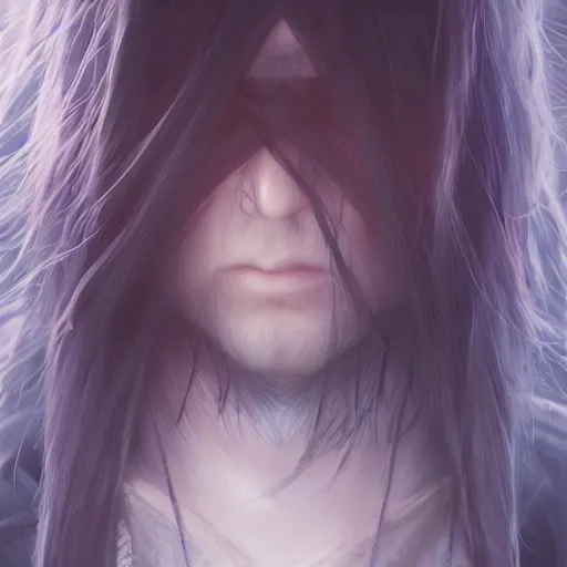 Image similar to character design, asian male with long hair, ominous, fantasy style clothing, anime key visual, official media, illustrated by wlop, extremely detailed, 8 k, trending on artstation, cinematic lighting, beautiful, mist, photorealistic, octane render, unreal engine, hyper detailed, volumetric lighting