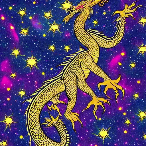 Prompt: Dragon Creepy cosmic color scheme star gazing galaxy within the body