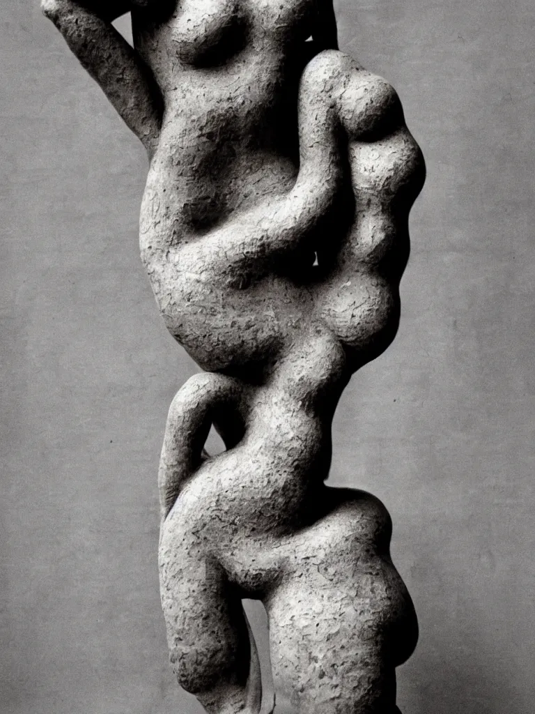 Prompt: extreme harsh lighting antique photograph of biomorphic surreal sculpture of a curvaceous standing figure of enemy of mankind, made of plaster and old circuitry and stained with sumi ink, sculpted by alexander rodchenko and eva hesse, photographed by francesca woodman, tragic grainy shallow depth of field high contrast shocking detail trending on artstation 8 k