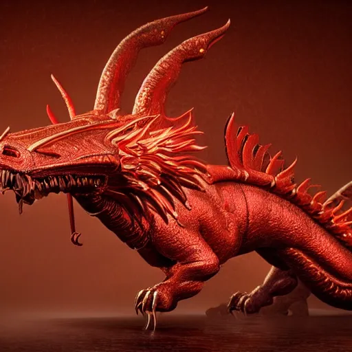 Prompt: a golden dragon with blood red horns breathing black fire, concept art by jason a. engle, featured on zbrush central, photorealism, zbrush, lovecraftian, hard surface modeling