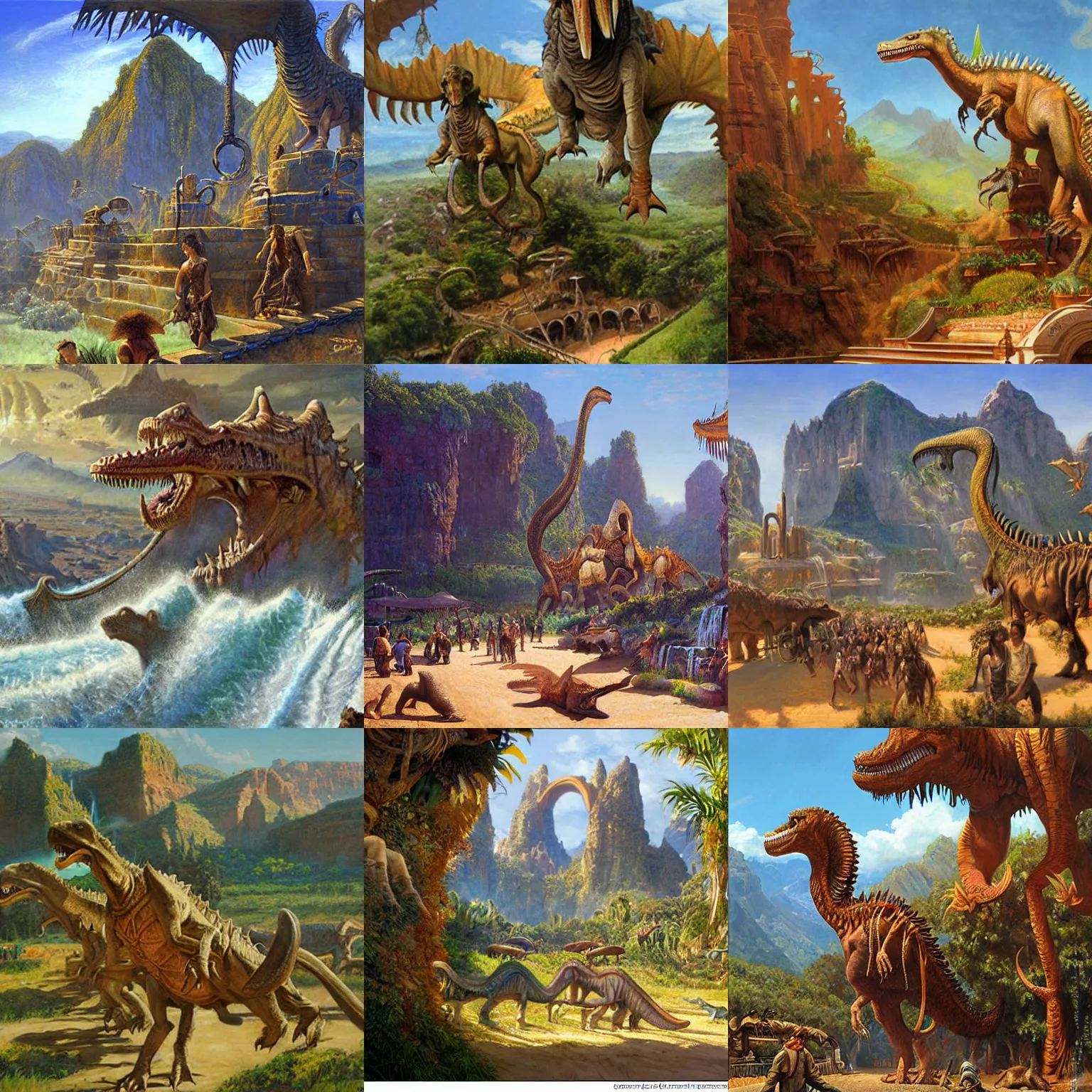 Prompt: painting by james gurney dinotopia
