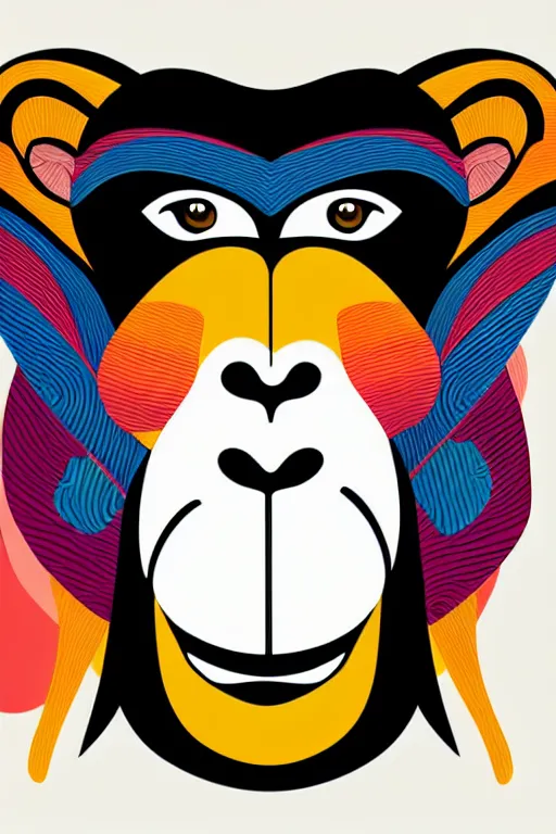 Image similar to minimalist boho style art of colorful monkey, illustration, vector art