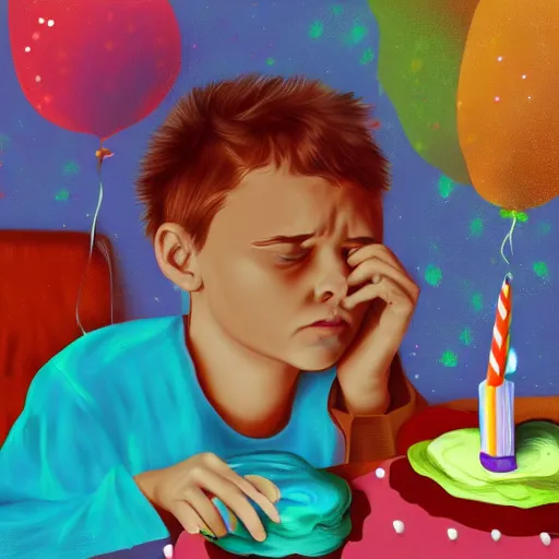 Image similar to the absolute despair of a birthday party, digital art painting