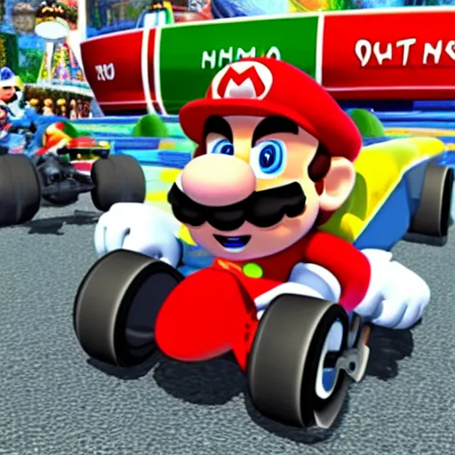 Prompt: Karl Marx in Mario Kart