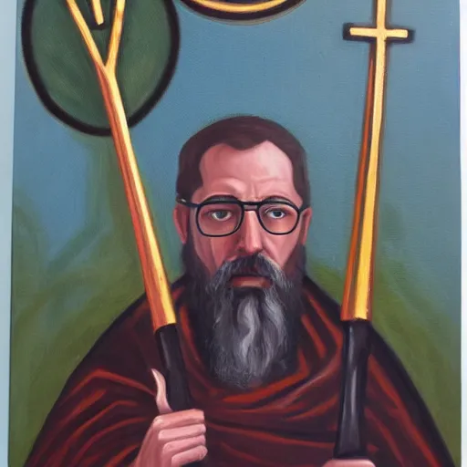 Prompt: oil painting of Gordon Freeman as an orthodox saint