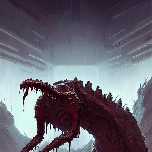 Prompt: professional ominous concept art of a quadrupedal predatory alien by artgerm and greg rutkowski ( thin white border ). an intricate, elegant, highly detailed digital painting, concept art, smooth, sharp focus, illustration, in the style of simon stalenhag wayne barlowe, igor kieryluk.