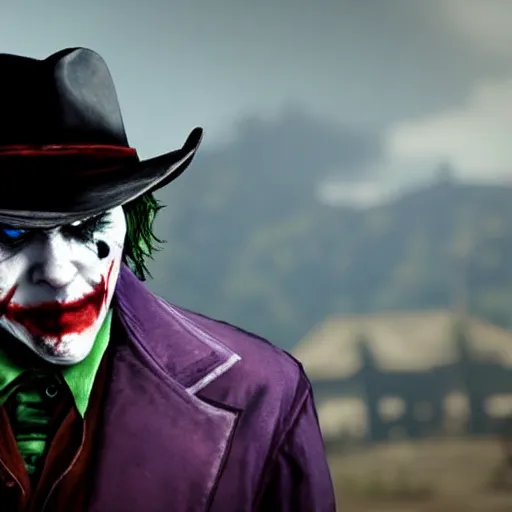 Image similar to Joker in Red Dead Redemption 2, gameplay, 8k