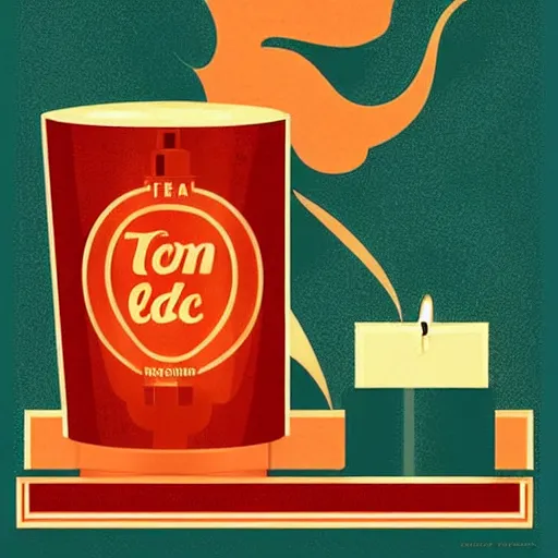 Image similar to retro poster with a set of beautiful scented candles, an art deco painting by tom whalen, trending on behance, art deco, digital illustration, storybook illustration, art deco, flat shading, vector art, airbrush, pastel, watercolor