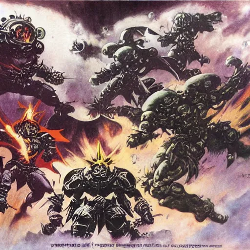 Image similar to chrono trigger battle with lavos by frank frazetta