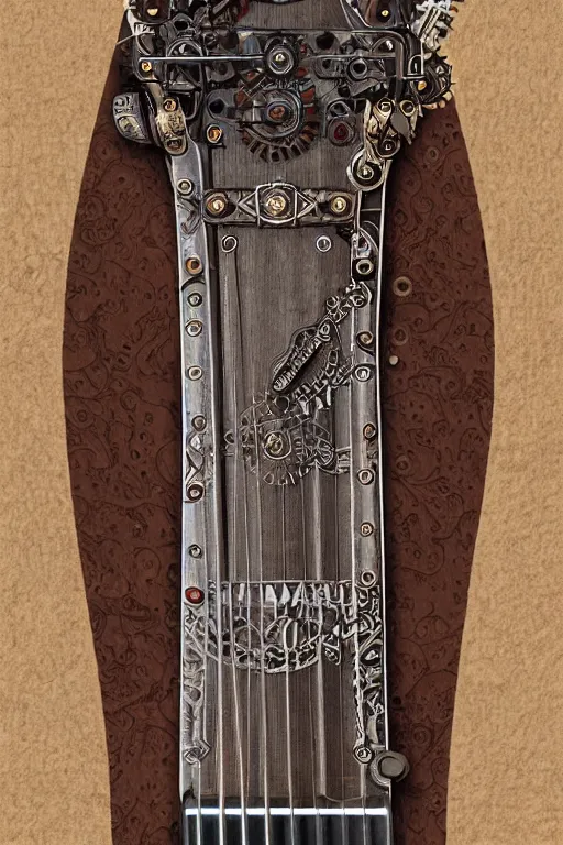 Image similar to an artistic representation of a fretboard, steampunk, intricate details