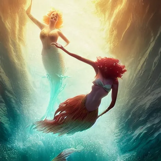 Prompt: doc brown as arielle the mermaid in water, medium shot, disney animation, sharp, illustration, sharp, anime key art by greg rutkowski, bloom, dramatic lighting sharp focus, cinematic, artbook, smooth