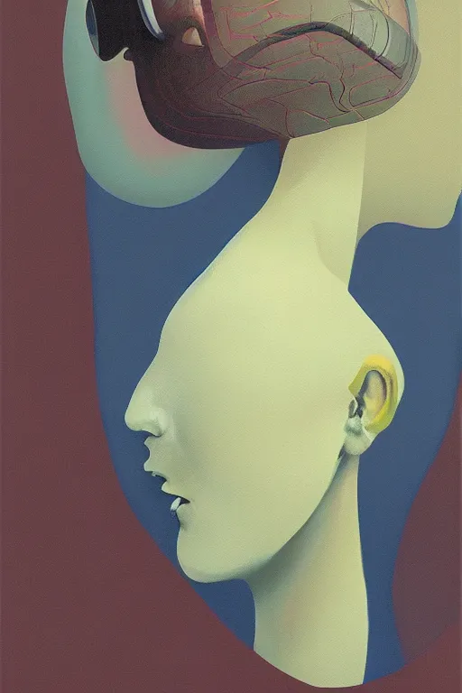 Image similar to woman wearing Oculus and digital glitch head Edward Hopper and James Gilleard, Zdzislaw Beksisnski, higly detailed