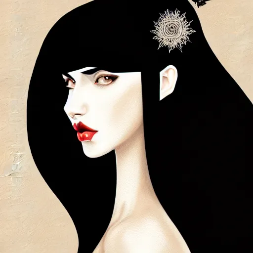 Image similar to portrait, woman with black hair, the lady of ash, elegant, illustration, intricate, sharp focus, digital painting