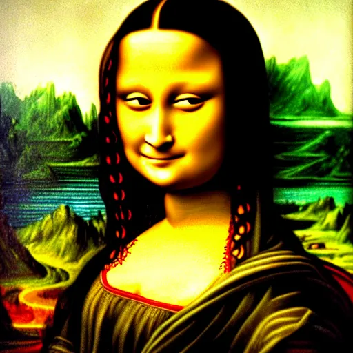 Image similar to a nepali woman's painting in the style of mona lisa by leonardo da vinci