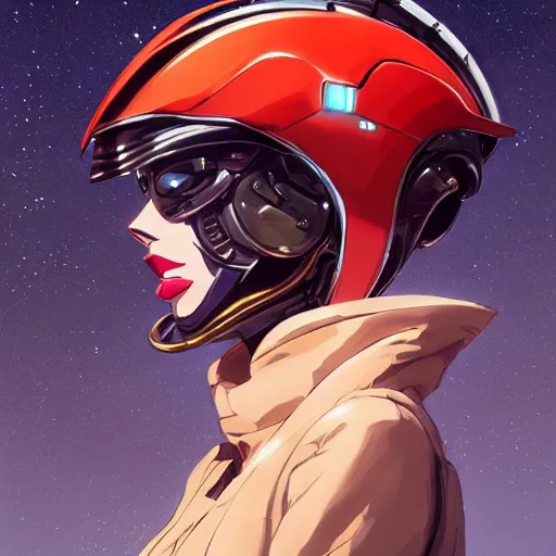 Image similar to a portrait of a stunning beautiful elite anne hathaway gundam pilot, with an intricate, detailed, urban inspired hiphop afro futuristic helmet, vector behance hd jesper ejsing, rhads, makoto shinkai, lois van baarle, ilya kuvshinov, rossdraws, hd, 3 2 k, ilya kuvshinov, gustav klimt