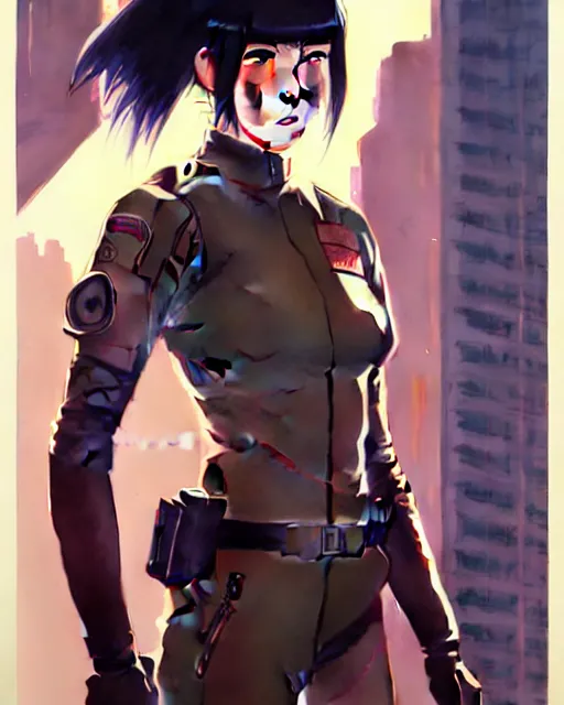 Image similar to girl wearing tactical suit, very anime, fine - face, audrey plaza, realistic shaded perfect face, fine details. anime. realistic shaded lighting poster by ilya kuvshinov katsuhiro otomo ghost - in - the - shell, magali villeneuve, artgerm, jeremy lipkin and michael garmash and rob rey