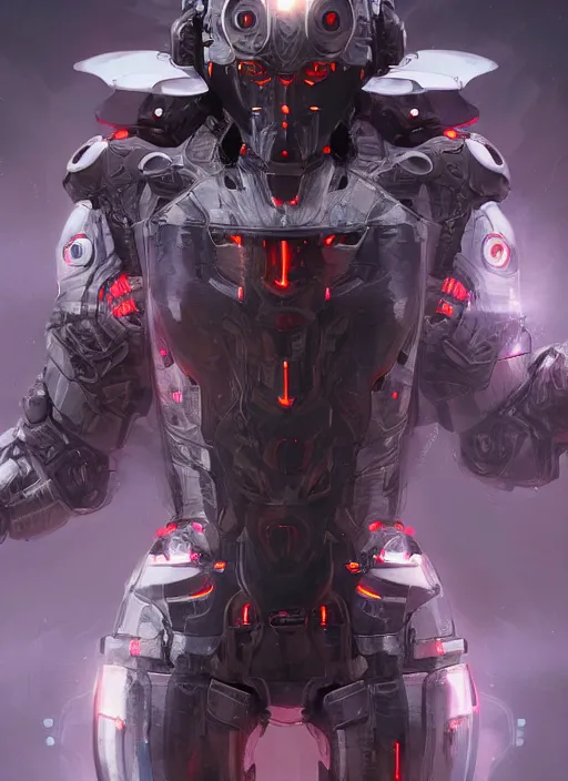 Image similar to the devil wearing a technological battle suit, aura of light, artificial intelligence, scifi, futuristic, highly detailed, trending on artstation, lee ji - eun, advanced technology, art by vitaly bulgarov and nivanh chanthara and lance wilkinson