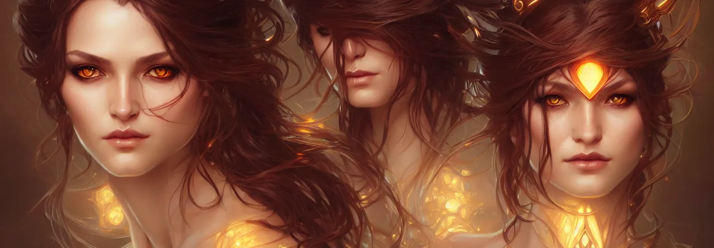 Image similar to fantasy magic woman portrait, sci-fi, amber eyes, face, long hair, fantasy, intricate, elegant, highly detailed, digital painting, artstation, concept art, smooth, sharp focus, illustration, art by artgerm and greg rutkowski and alphonse mucha