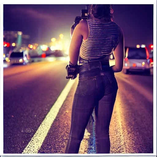 Prompt: dslr photo freeway photo at night, artgerm, artstation, very high quality lights, intricate details, extremely high quality, moody lighting, real camera, real photo, slow - shutter, photography by deviantart, 8 k, full subject in shot