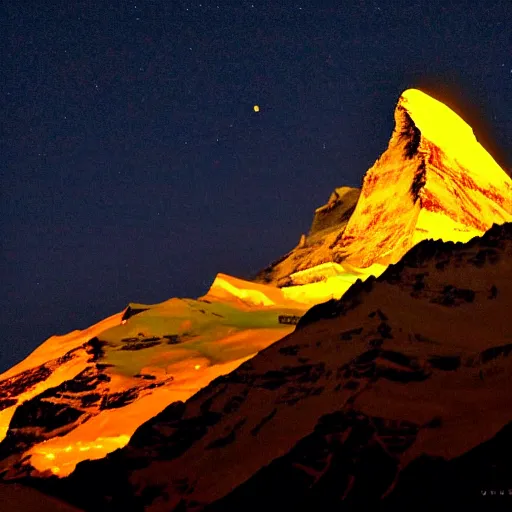 Image similar to a photo at nighttime of llumination of the matterhorn in the colors of indian flag, projected illuminated on the matterhorn mountain at night