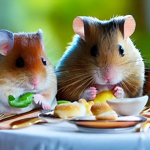 Prompt: hamsters at the last supper table