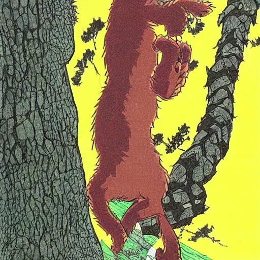 Image similar to giant kitten eating a tree art by yoshihiro togashi