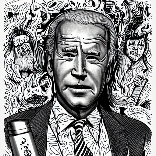 Prompt: joe biden smoking dmt as a crunchy hippie by godmachine