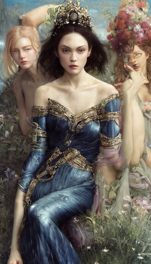 Prompt: epic masterpiece gossip girl on the market, sweaty skin, hyperrealistic, octane render, cinematic, beautiful face and flawless skin, perfect hands, 5 fingers, by Edgar Maxence and Ross Tran and Michael Whelan, Legends of Runeterra