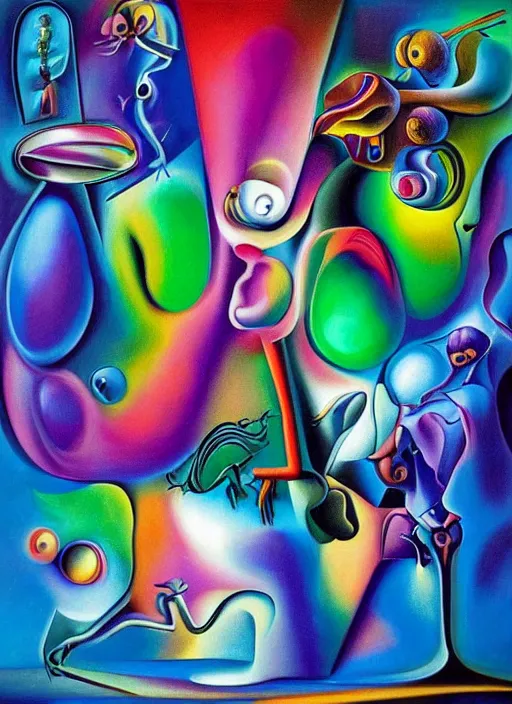 Prompt: an extremely high quality hd surrealism painting of a 3d galactic neon complimentary colored cartoon surrealism melting optical illusion sculpture gallery by a much more skilled version of kandinskypicasso and salvia dali the fourth, salvador dali's much much much much more talented painter cousin, 4k, ultra realistic, very realistic, photorealistic