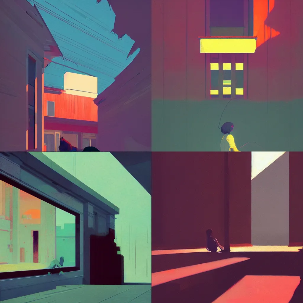 Prompt: glitch art by atey ghailan and edward hopper