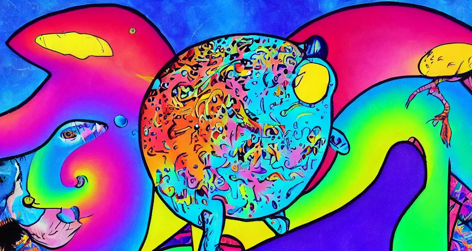 Image similar to lisa frank painting in the style of bosch
