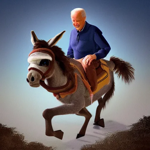 Prompt: biden riding a donkey, photorealistic, ultra detail