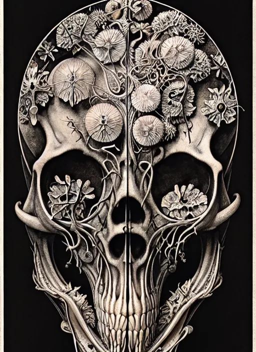 Image similar to art forms of nature by ernst haeckel, memento mori by arthur rackham, ornate antique porcelain beautiful skull mask, ultrasharp, photorealistic, hyperdetailed, octane render, polished, art nouveau, neo - gothic, gothic, intricate ornamental organic filigree, art nouveau botanicals, art forms of nature by ernst haeckel, horizontal symmetry, symbolist, visionary