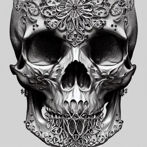 Black And White Filigree Skull Print