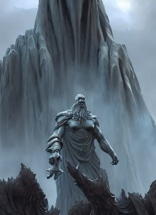 Prompt: the statues of argonath, epic fantasy horror digital matte painting by steve henderson and mark brooks ( and greg rutkowski ), extremely detailed, artstation