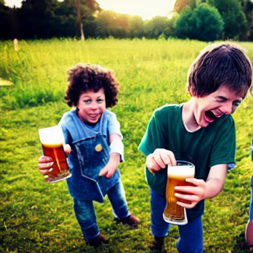 Prompt: children have fun with beer