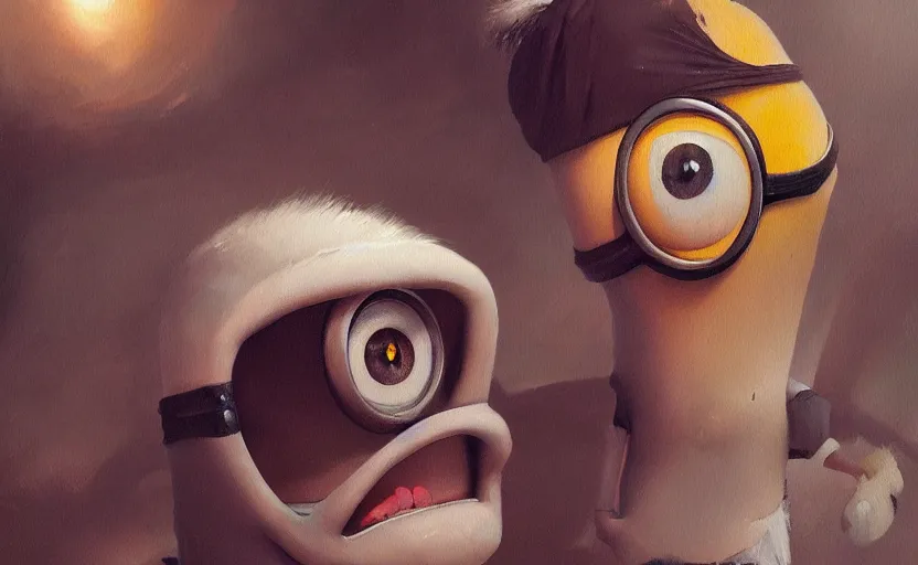 Image similar to A painting of a Minion trending on artstation in the style of Greg Rutkowski