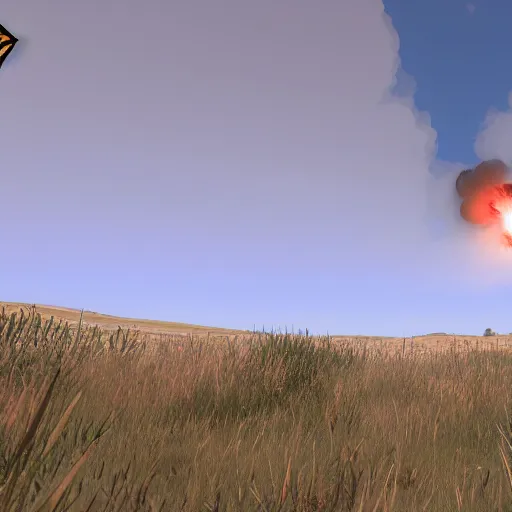 Prompt: arma 3 screenshot, rocket launch, blasting off, rocket smoke