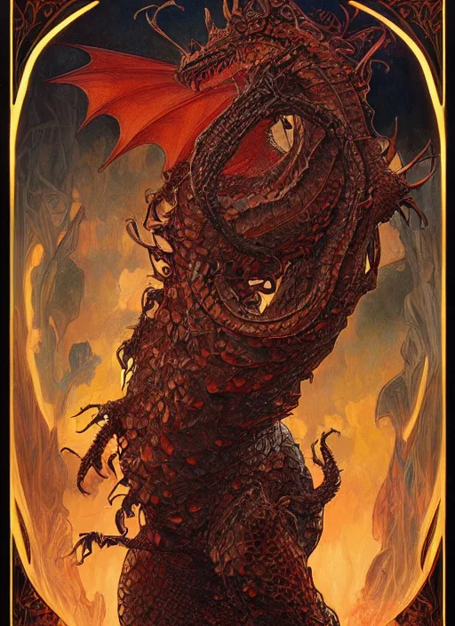 Prompt: portait of a dragon, fire, lava, intricate, highly detailed, centered, digital painting, artstation, concept art, smooth, sharp focus, illustration, art by Kekai Kotaki and donato giancola and alphonse mucha