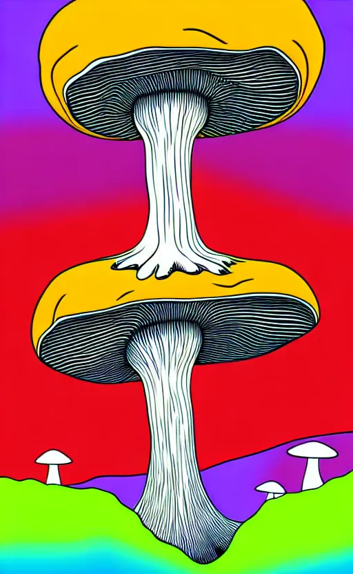 Image similar to psychedelic mushrooms wide angle shot, white background, vector art, illustration by salvador dali