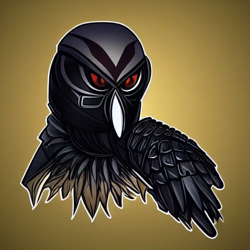 Prompt: raven armor portrait mascot, sticker illustration