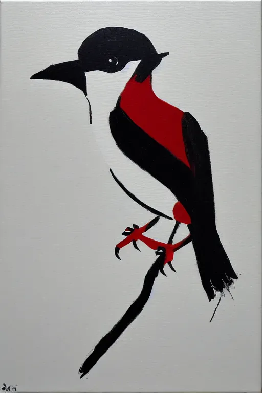 Image similar to painting of a bird on white canvas in the style of saatchi