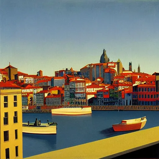 Image similar to Porto skyline, painting by rene magritte, high detail, high resolution